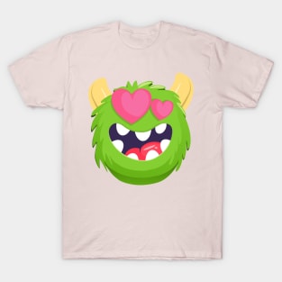 Green hairy valentine monster with heart eye T-Shirt